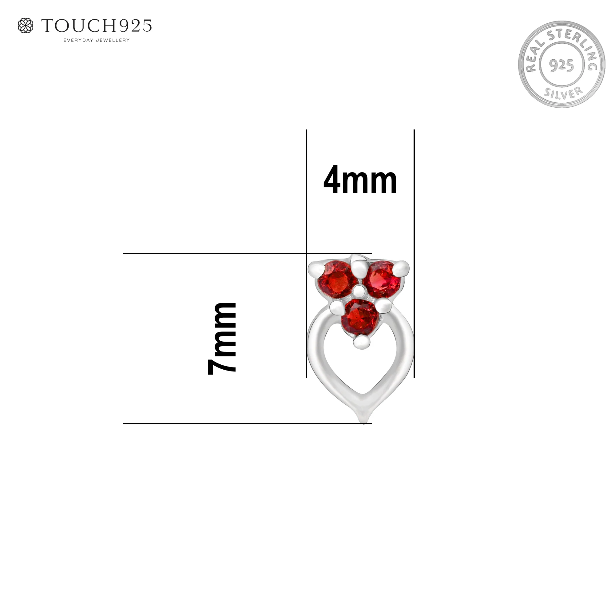 Trio Glow Heart Silver Nose Pin - Image 12