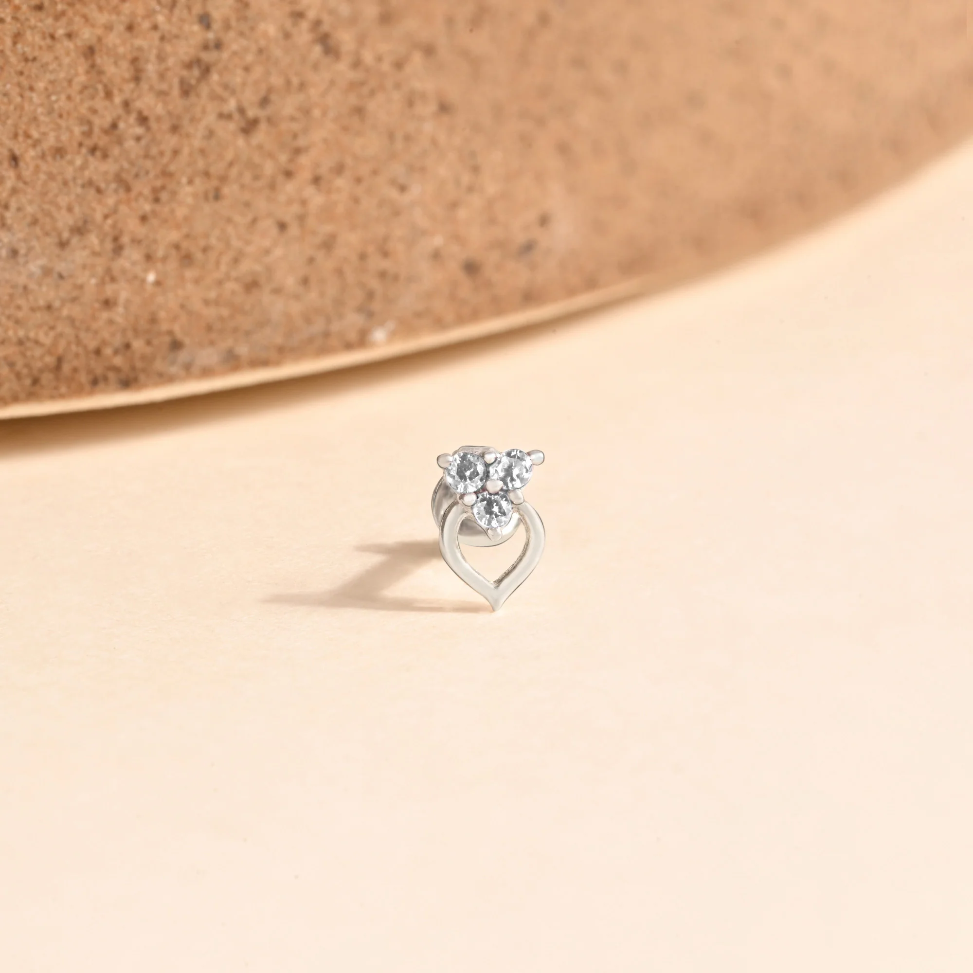 Trio Spark Heart-Drop Silver Nose Pin - Image 10
