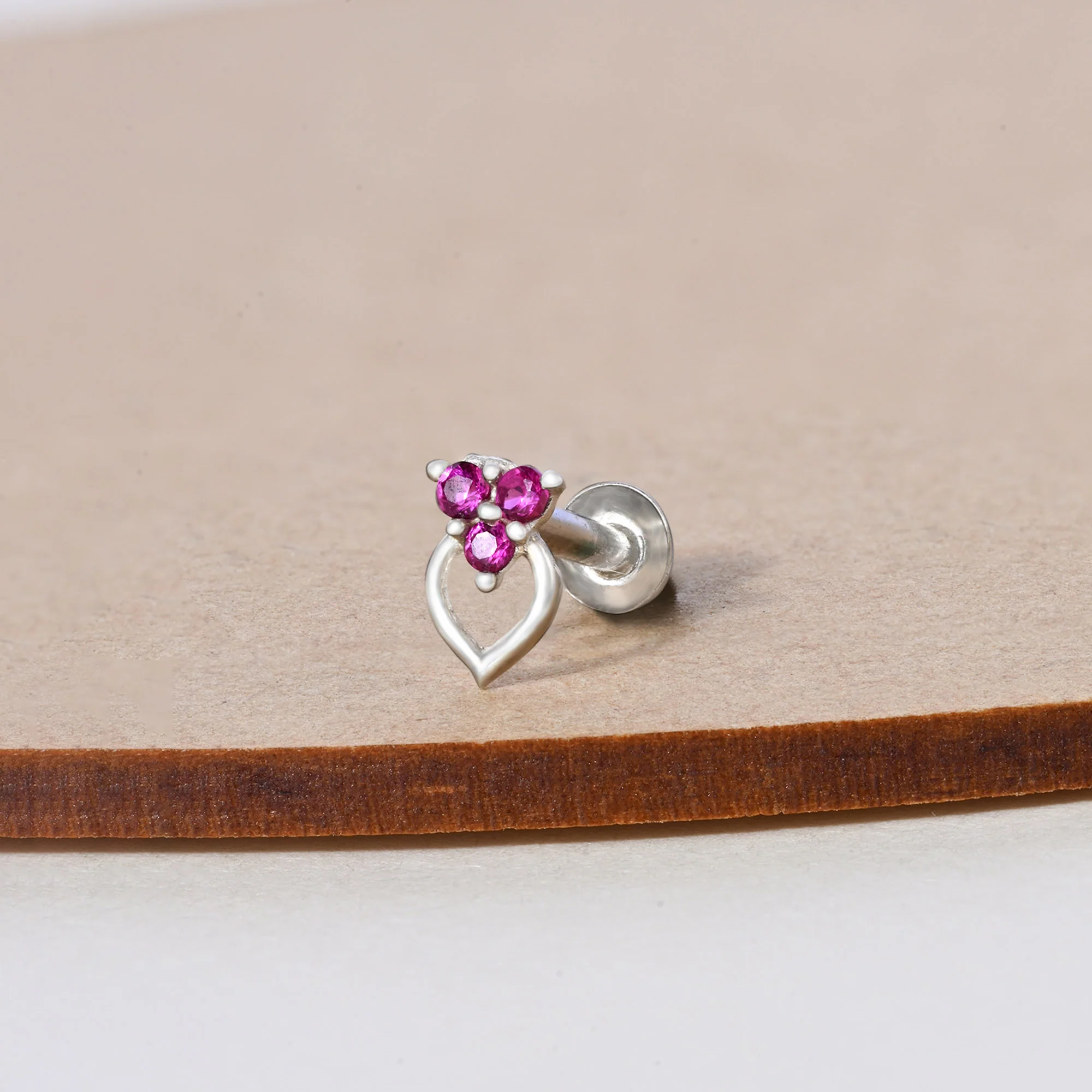 Trio Spark Heart-Drop Silver Nose Pin - Image 14