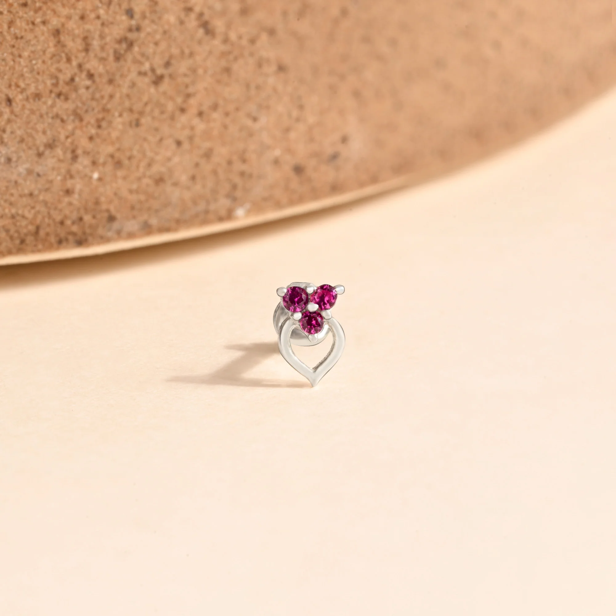 Trio Spark Heart-Drop Silver Nose Pin - Image 16