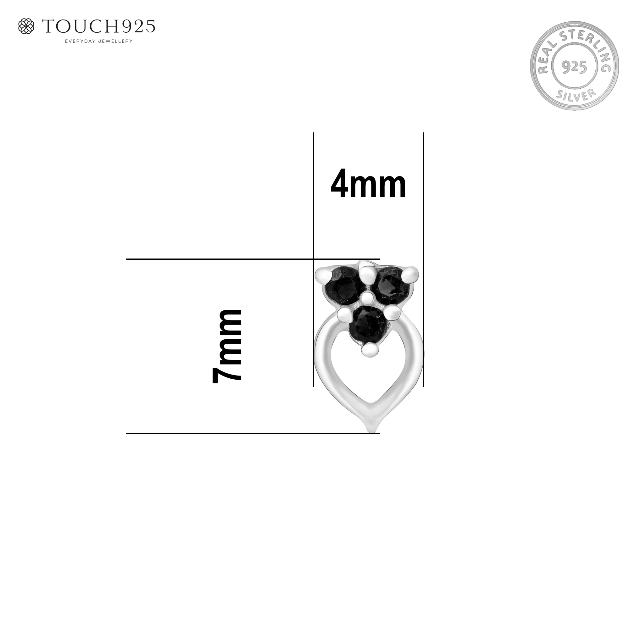 Trio Spark Heart-Drop Silver Nose Pin - Image 6