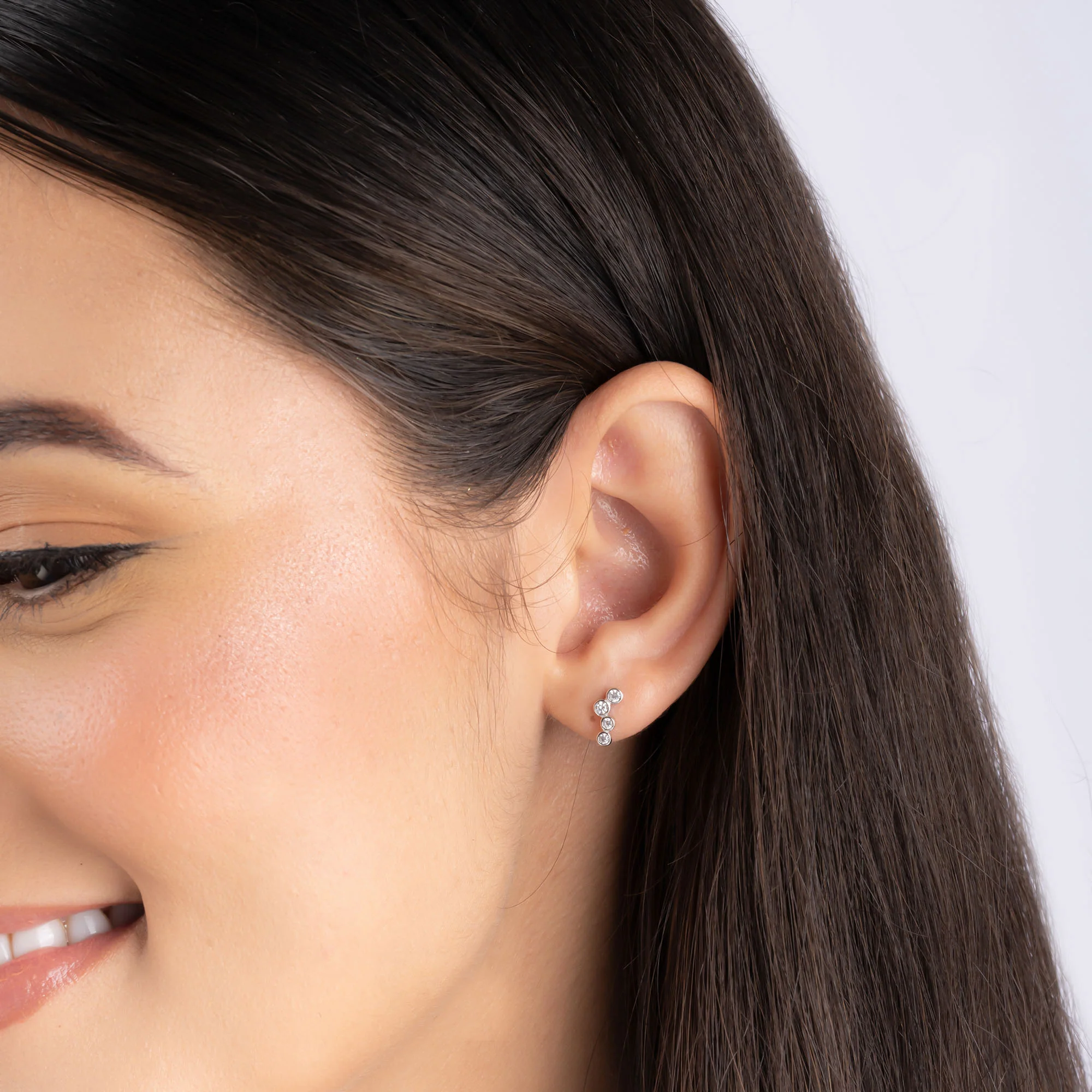 Triple Bezel Set Stud Earrings - Image 5