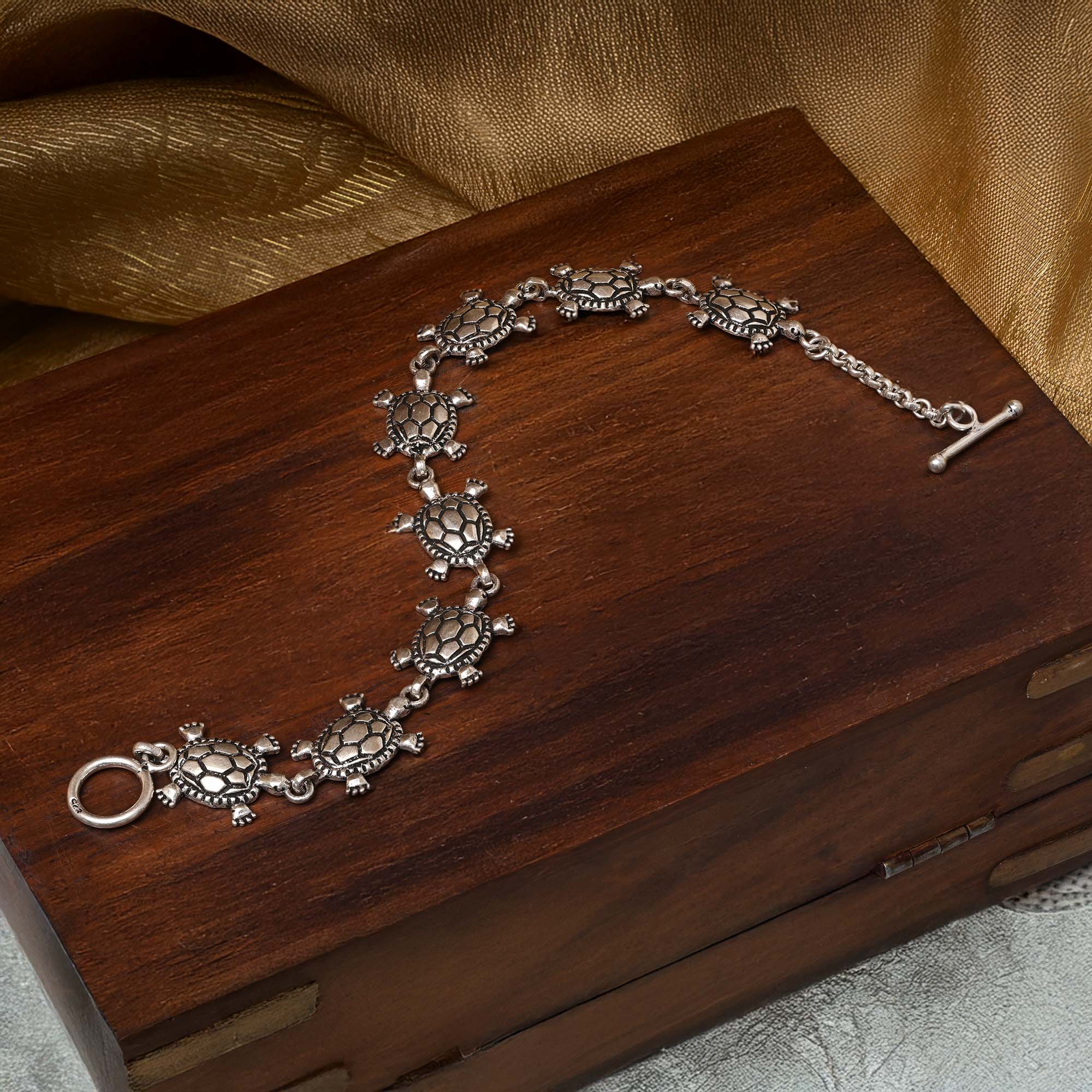 Turtle Motif Silver Anklet - Image 2