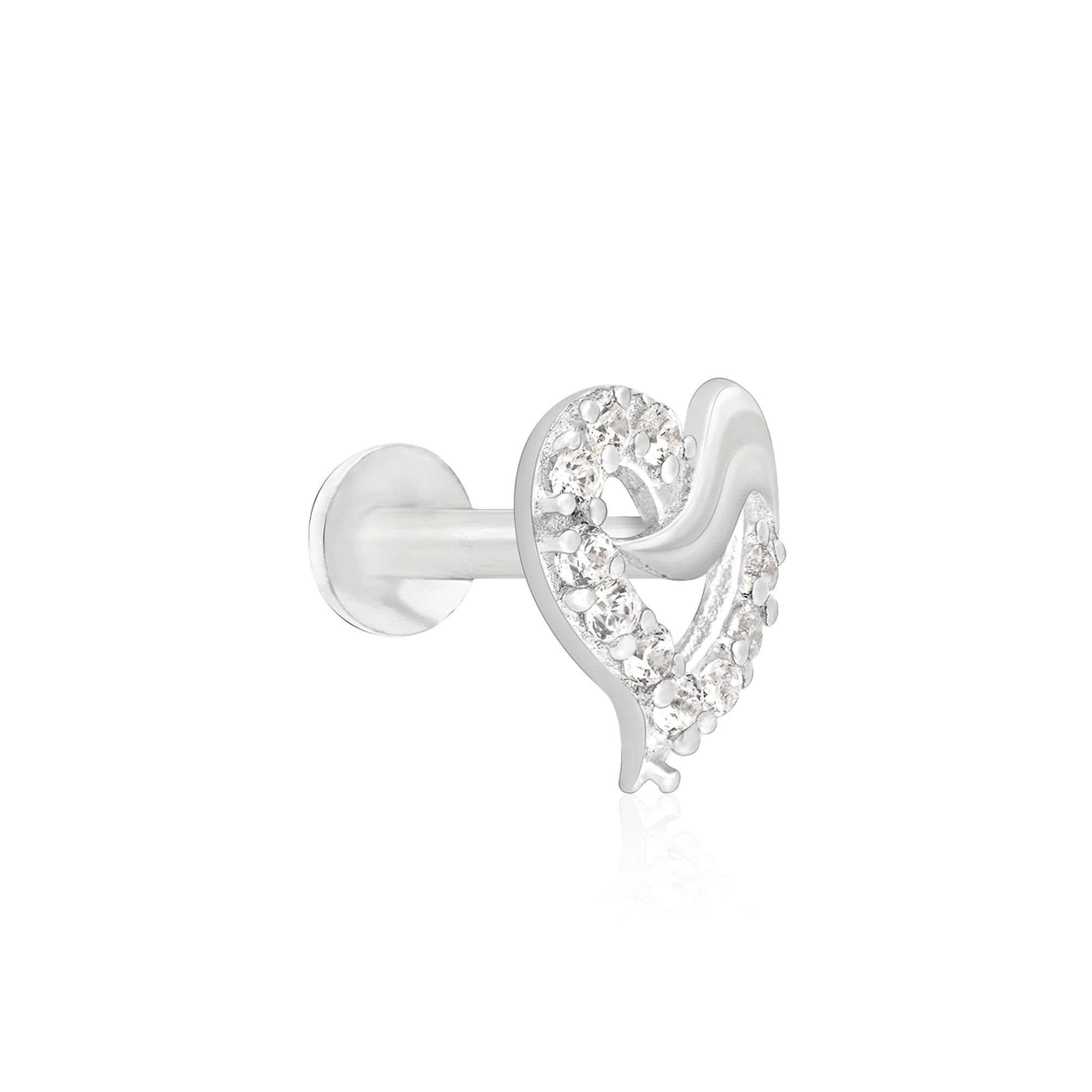Wave-Heart Sparkle Silver Nose Pin - Image 2