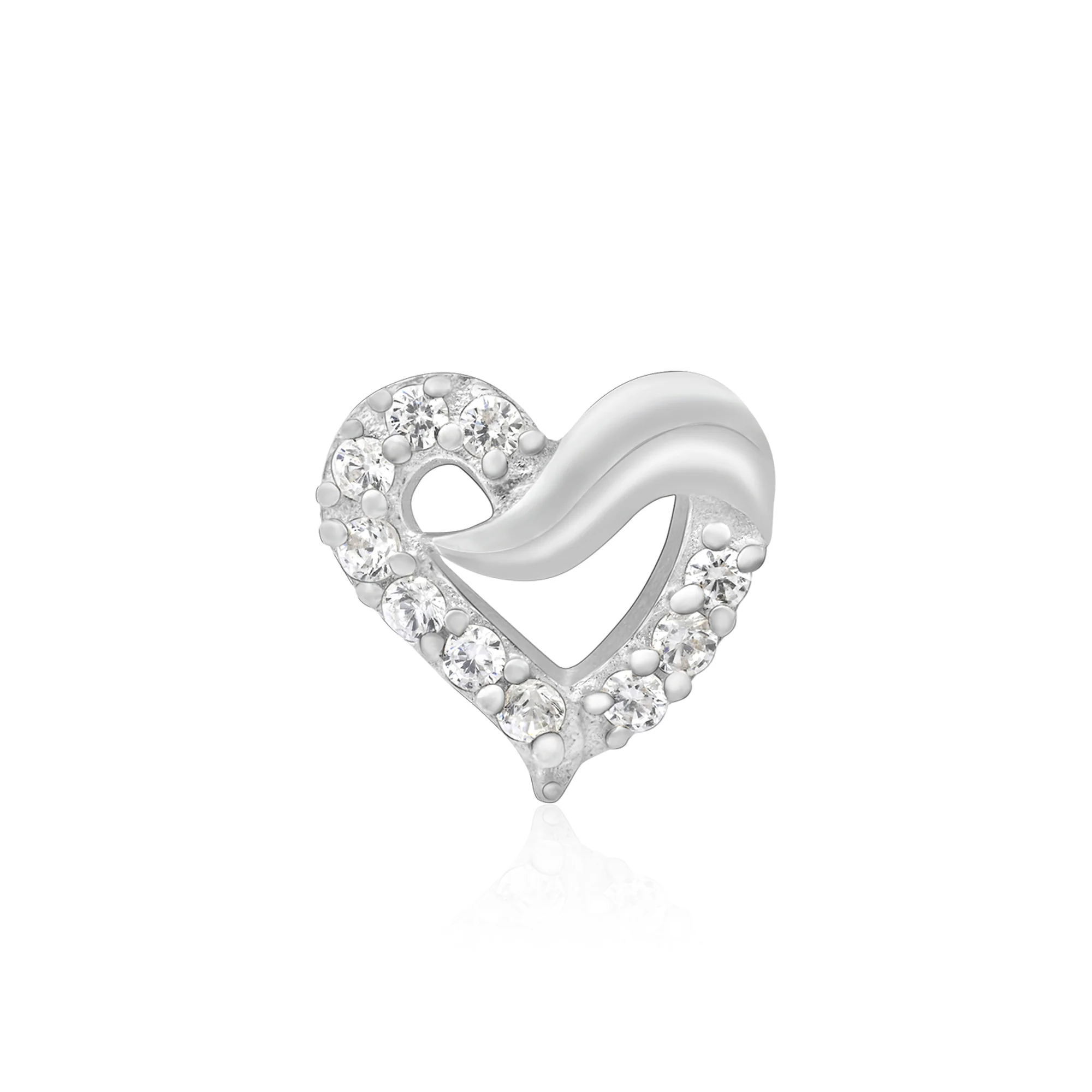 Wave-Heart Sparkle Silver Nose Pin - Image 4