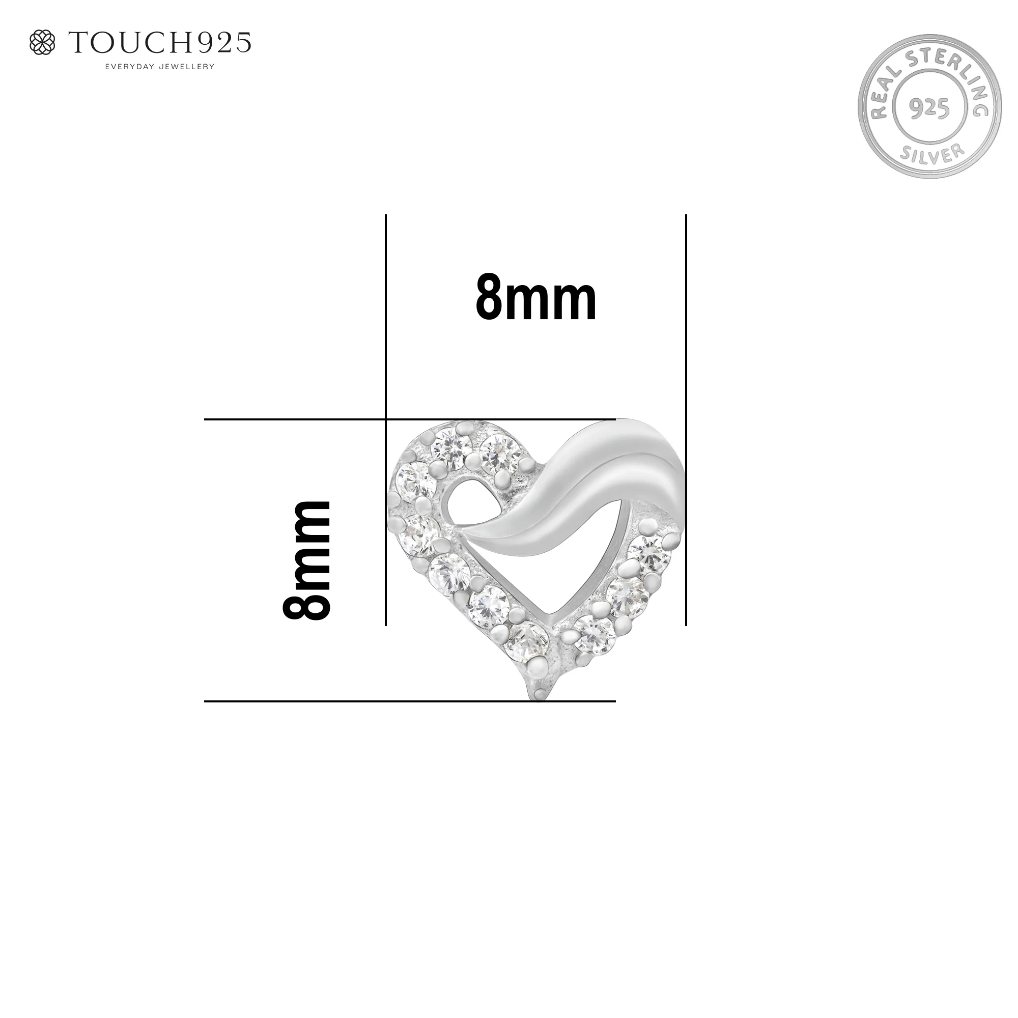 Wave-Heart Sparkle Silver Nose Pin - Image 6