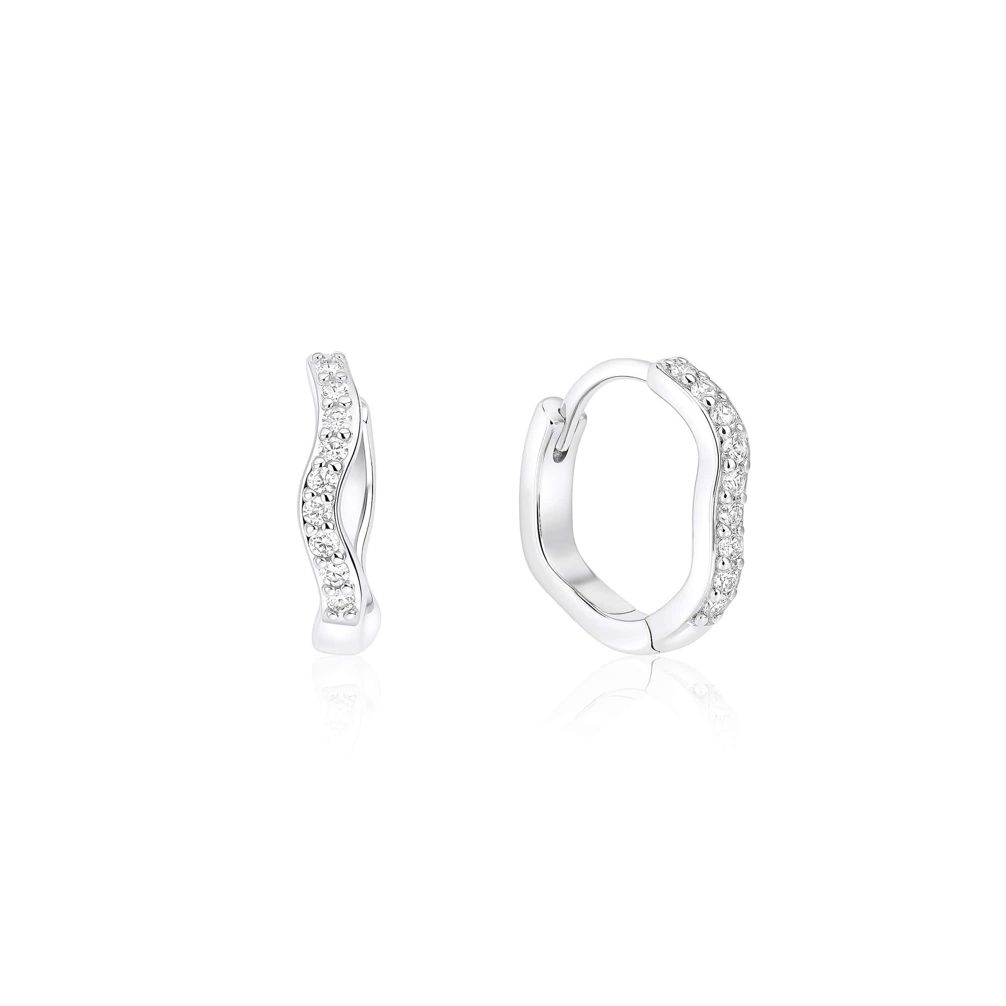 Wavy CZ Silver Hoop Earrings - Image 2