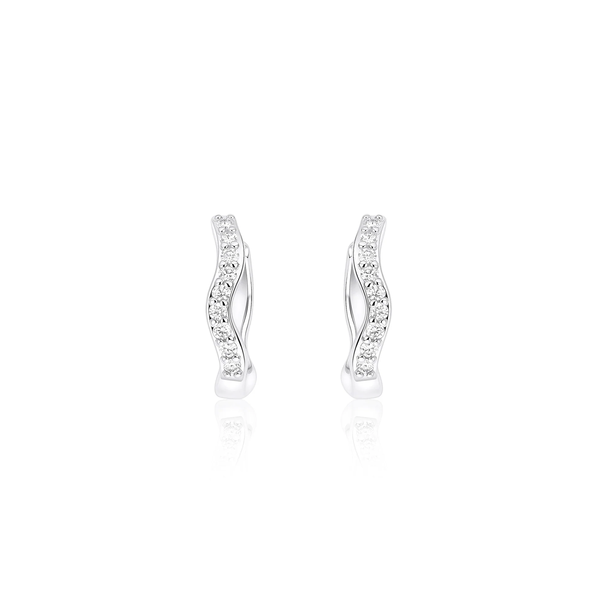 Wavy CZ Silver Hoop Earrings - Image 6