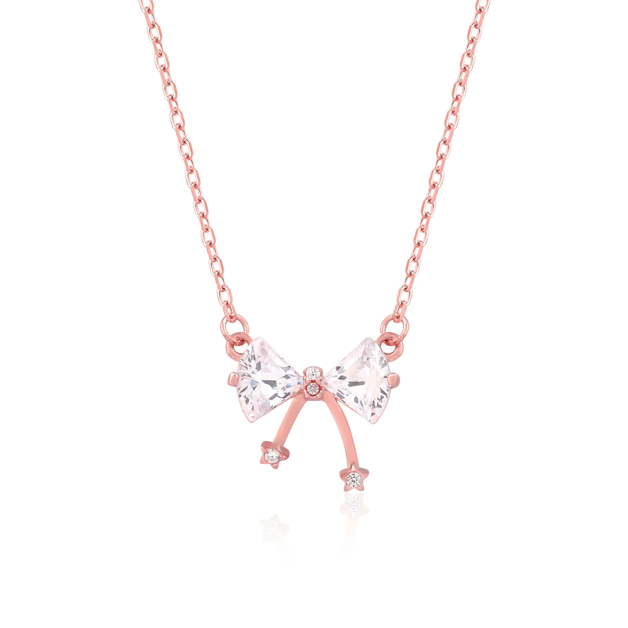 CZ Bow Silver Necklace - Image 2