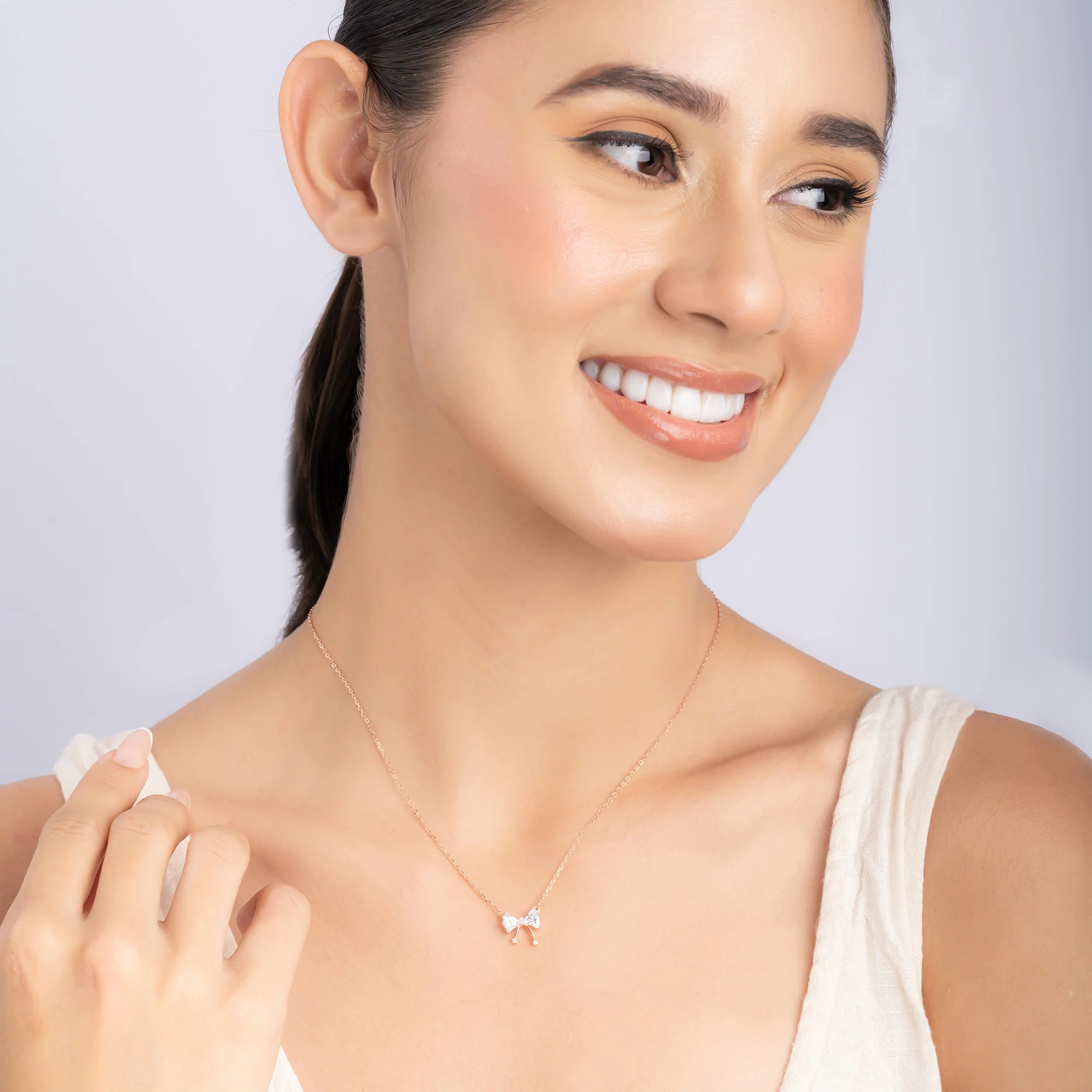CZ Bow Silver Necklace - Image 4